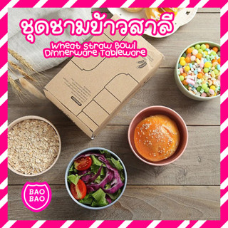 BAOBAOBABYSHOP - (4 ชิ้น) ชุดชาม ชามข้าวเด็ก ชุดชามข้าวสีพาสเทล ผลิตจากฟางข้าวสาลี รักษ์โลก