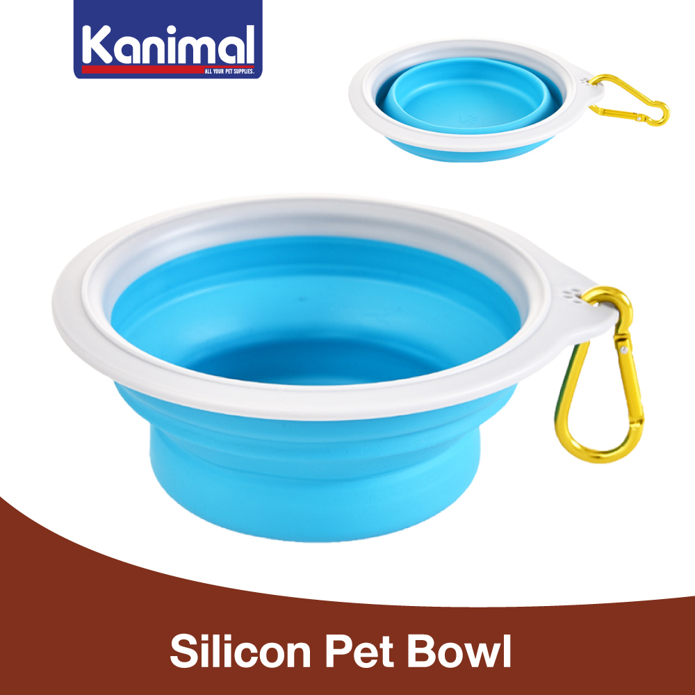 [520075] Kanimal Silicon Pet Bowl ชามซิลิโคนพับได้ ชามอาหาร ชามให้น้ำ หนาพิเศษ (พร้อมตะขอ) 17x10x3.6 ซม.