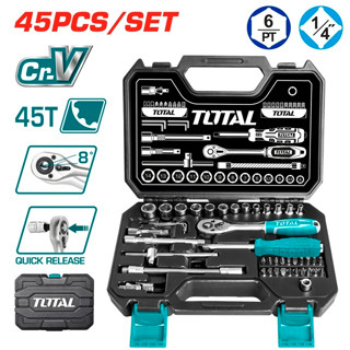 TOTAL บ๊อกชุด 45 ชิ้น 1/4"x6P  รุ่น THT141451 ( Socket Set )