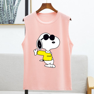 ฤดูร้อน  ที่ถูก ที่สุด  Snoopy  ลวดลายการ์ตูน  วงกลม  เสื้อแขนกุด  8สี  S~3XL