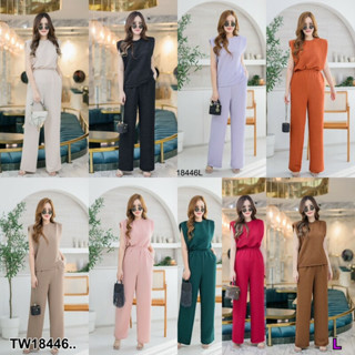 TT18446 Set #สาวอวบ 2 ชิ้น เซทเสื้อคอกลมไหล่ล้ำ + กางเกงขายาว	Set #Chubby girl 2 pieces. Round neck top + long pants set