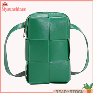 ❥Mysunshines❤ PU ทอกระเป๋าสะพายเล็กคาดเอวผู้หญิง Crossbody กระเป๋าใส่โทรศัพท์ขนาดเล็ก (สีเขียว)