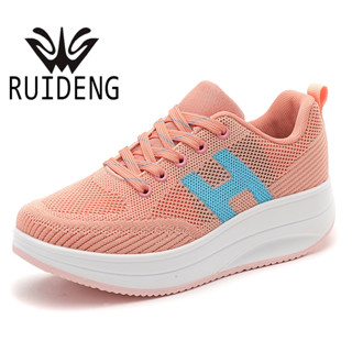 RUIDENG รองเท้าผ้าใบกีฬาเพื่อสุขภาพ รุ่น82273-สีส้ม ความสูง 5 cm. พื้นกันลื่น น้ำหนักเบา นุ่ม ระบายอากาศได้ดี ไซส์ 36-40