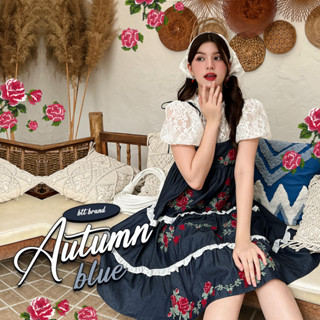 R29 Autumn Blue : Set เอี๊ยมยีนส์ปักครอสติช