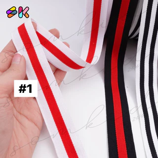 somkid แถบเทปทอ ริบบิ้นทอ เทปวอร์มแต่งเสื้อผ้าขนาด1นิ้วลายทาง ติดขอบเสื้อขอบกางเกงเนื้อโพลีอย่างดี 5เมตร, 10เมตร, 45เมตร