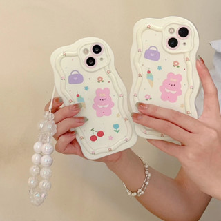 💕พร้อมส่ง💕iPhone 14 13 12 11 Pro Max เคส for เคสไอโฟน11 น่ารัก กระต่าย บางเบาพกพาง่าย การ์ตูน โซ่มุก กันกระแทก Case