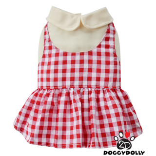 Pet clothes -Doggydolly  เสื้อผ้าแฟชั่น น้องหมาน้องแมว  ชุดกระโปรงแขนกุด ลายสก๊อต คอบัว  D668 ขนาด1-9โล