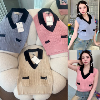 Basic knitting tank top✨💕(350฿ฟรีส่ง) เสื้อไหมพรมแขนกุด คอปกวี ผ้าร่อง สีคือละมุนใจสุดๆ ทรงสวยกำลังพอดีตัว valen