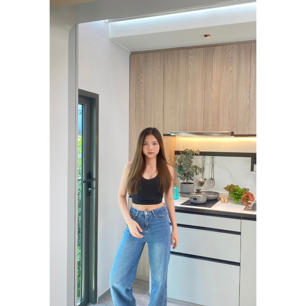 marked. official กางเกงขายาวทรงกระบอก Long Jeans (2 color: Deep blue/Light blue)