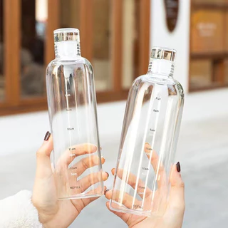 AD159_Shop ขวดน้ำพลาสติก แบบพกพา ขวดน้ำสีใส ความจุขนาดใหญ่ 700/500ml ขวดมินิมอล สำหรับนักศึกษา สกิลบอกเวลา