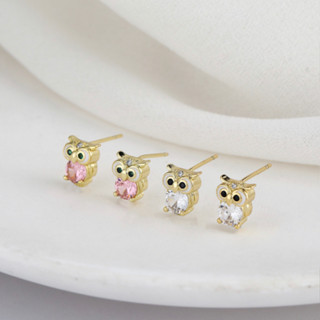 255-littlegirl gifts- Owl diamond stud earrings s925