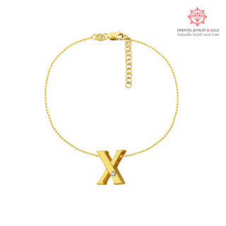 OJ GOLD สร้อยข้อมือเพชรแท้ 18K ตัวอักษร X ทองแท้ น้ำ100 มีใบรับประกัน ส่งฟรี kerry LETTER  X