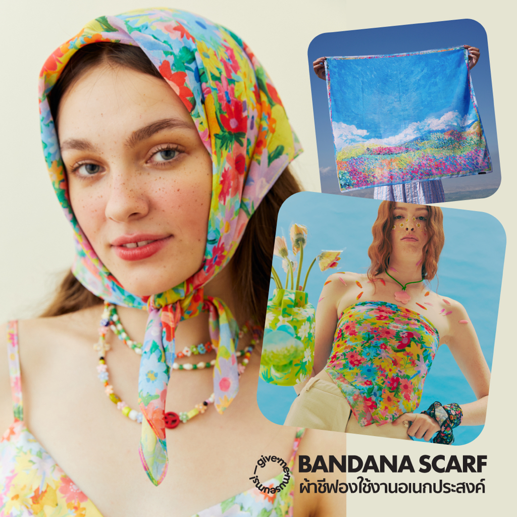 ผ้าอเนกประสงค์ พันคอ โพกหัว เกาะอก bandana scarf givememuseums มีลายให้เลือก เข้ากับทะเล ซัมเมอร์