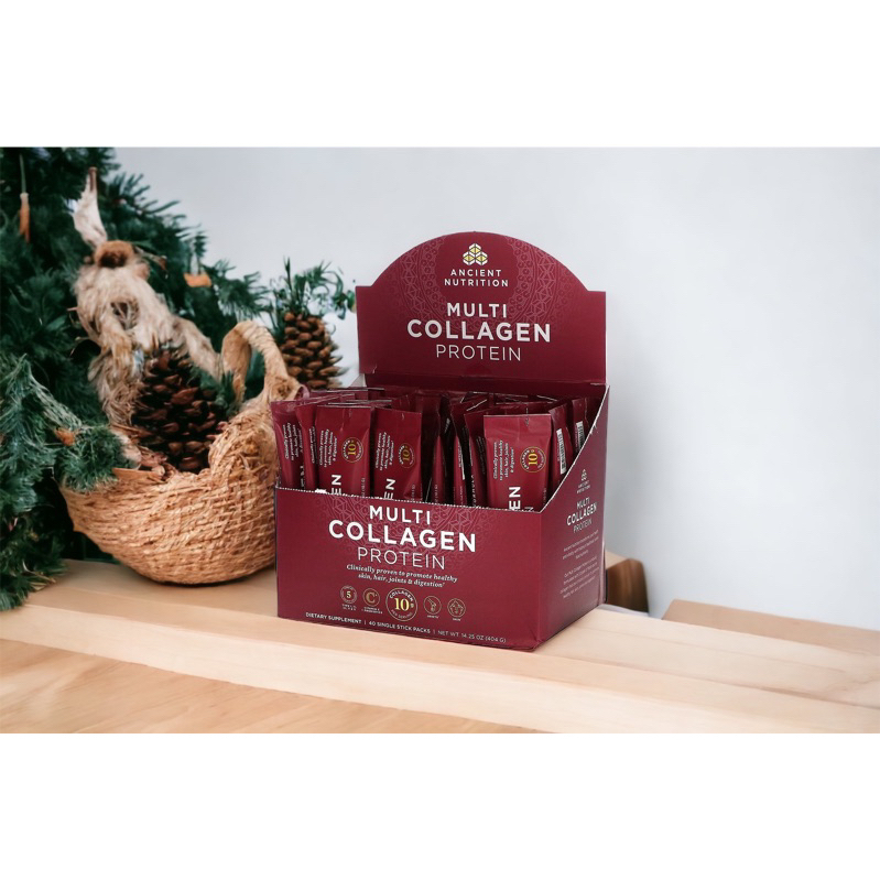 🌐แท้ 100 % นำเข้าจากอเมริกา🇺🇸Dr. Axe / Ancient Nutrition, Multi Collagen Protein, 40 Single Stick Pa