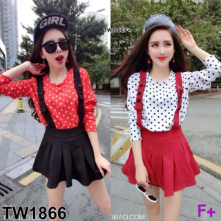 TW1866 Set 2ชิ้น เสื้อคอกลม แขนยาว+กระโปรงสั้น