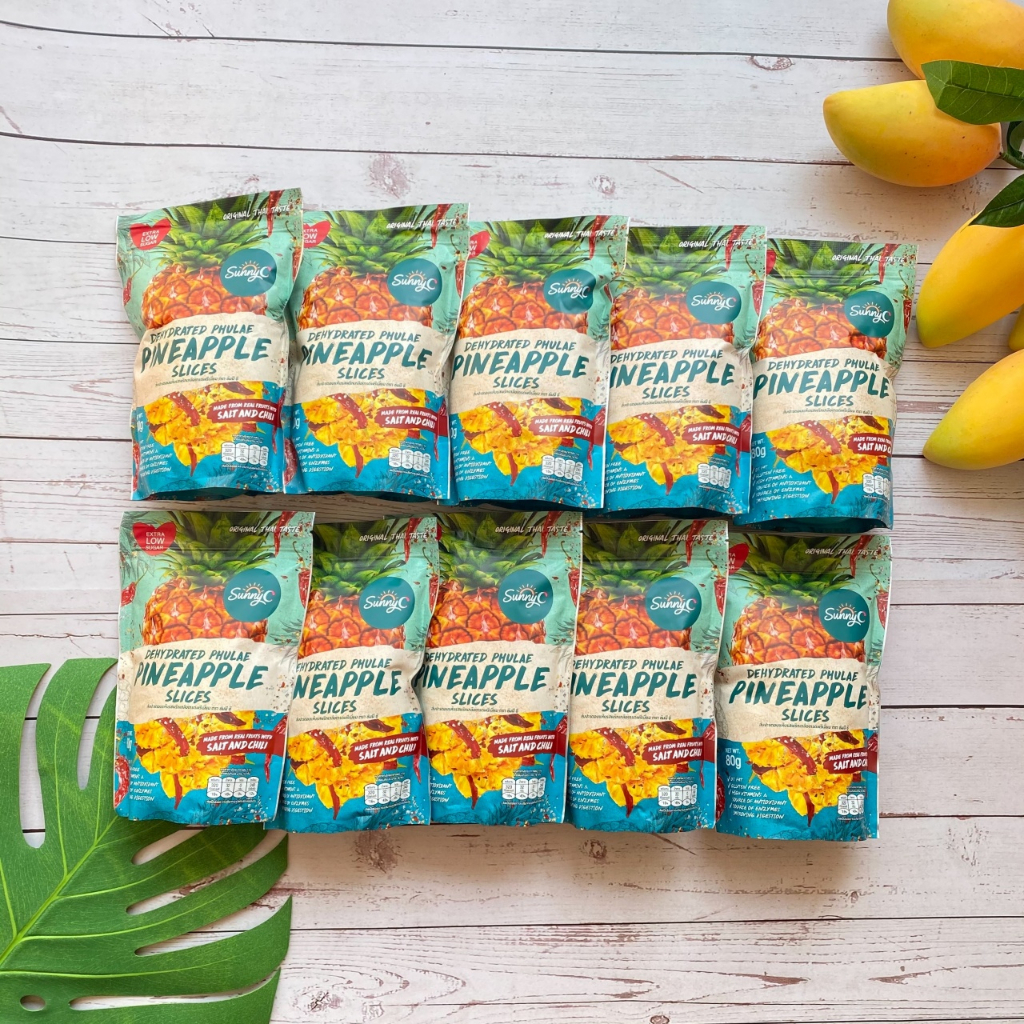 สับปะรดภูแลคลุกพริกเกลือ​ Dried Phulae Pineapple with Salt & Chili 80g. 10ห่อ