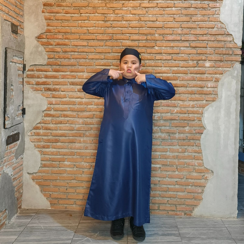 โต๊ปเด็กผู้ชายแขนยาวคอตั้ง มีกระดุม ผ้าสปันขัดเงา ชุดแขกเด็ก ใส่ออกงานบุญอิสลาม BA15วาริสมุสลิม EP1.