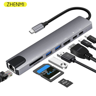 อะแดปเตอร์ฮับ USB C 8 In 1 Type C 3.1 เป็น 4K HDMI พร้อมการ์ดรีดเดอร์ RJ45 SD TF PD ชาร์จเร็ว สําหรับ MacBook โน้ตบุ๊ก แล็ปท็อป คอมพิวเตอร์