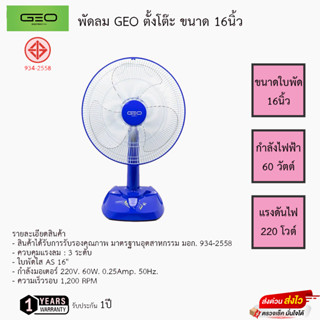 พัดลมตั้งโต๊ะ GEO 16นิ้ว รุ่น NRG รับประกัน1ปี