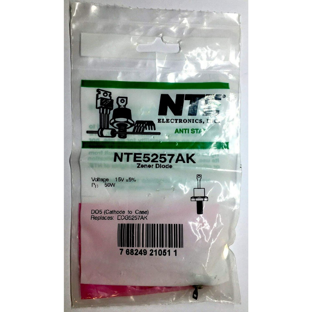 NTE NTE5257AK ZENER DIODE 15V 50W DO-5 5% Cathode CASE.
