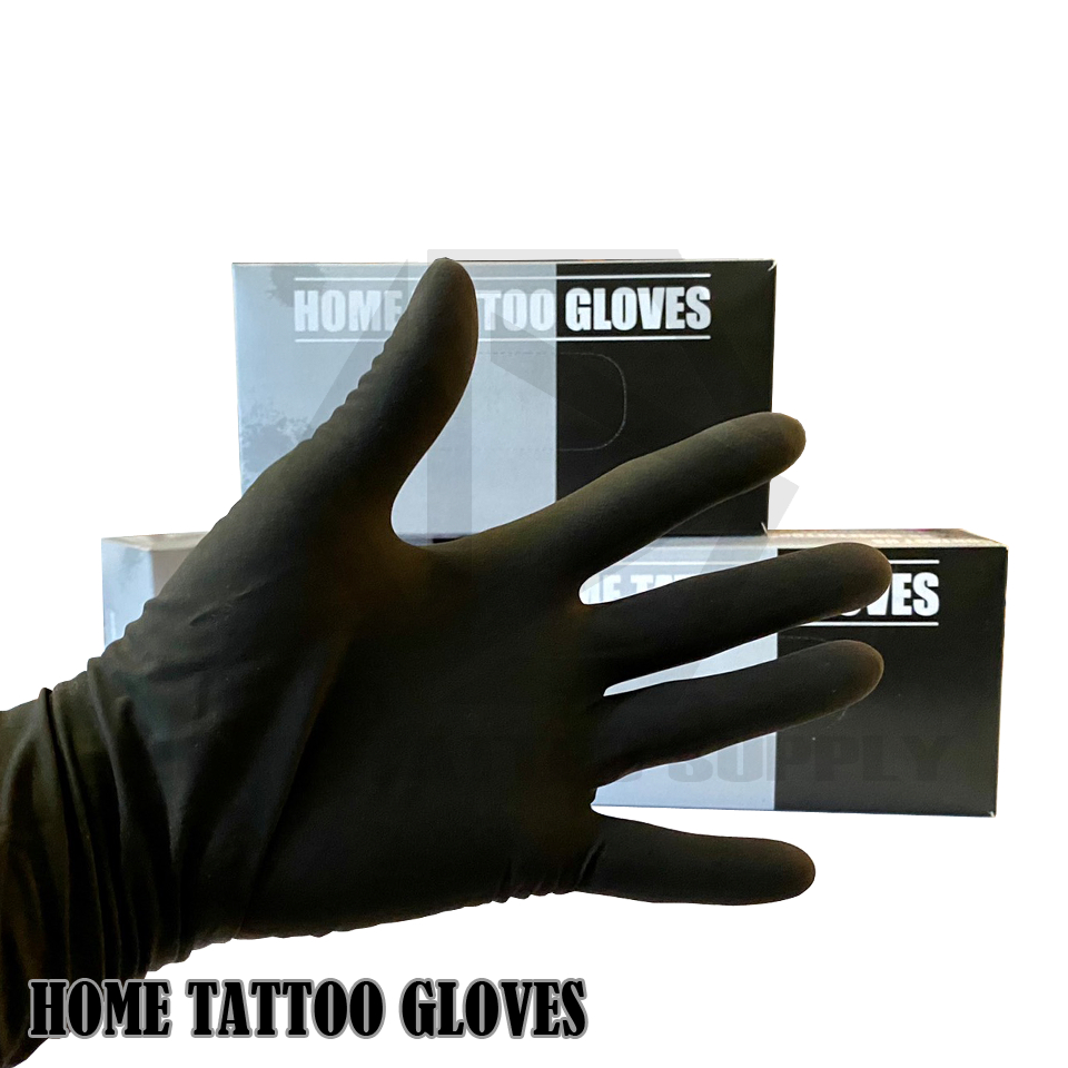 HOME TATTOO GLOVER Black Latex Gloves กล่อง 50 ชิ้น ไม่มีแป้ง คุณภาพดีมาก ถุงมือ อเนกประสงค์