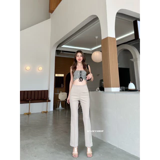 Acasey กางเกงขายาวผู้หญิง ขาม้า ซิปข้าง ผ้าโรเชฟ ทรงใหม่ ไซส์ S - XL รุ่นม้ากระเป๋ากลาง