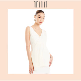 [MILIN] V Neck Line Front Drape Detail Polyester Sleeveless Top / เสื้อแขนกุดคอวีจีบป้านด้านหน้า