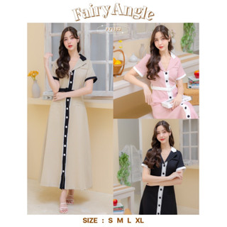 Iงานป้าย Fairyangel {S-XL} (ป้ายแท้)(เช็คของก่อนโอนเงิน) มี 4 ไซส์ ชุดเดรสยาวทรงสูท กระดุมหน้า + เข็มขัด 1183