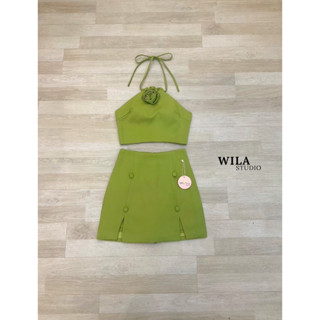 WILA:SET เสื้อ+กระโปรง เสื้อทรงคล้องคอผูกสาย(*สอบถามสต๊อกก่อนกดสั่งน๊า)