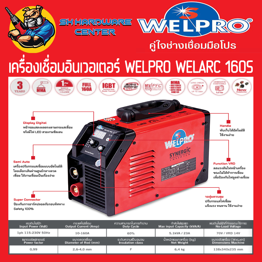 ตู้เชื่อมอินเวอเตอร์ ระบบใช้ไฟน้อย STNERGIC กำลังไฟ 160แอมป์ WELPRO รุ่น WELARC 160S (รับประกัน 3ปี)(มีใบกำกับภาษี)