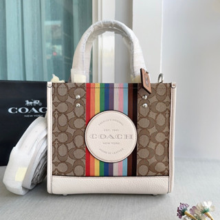 💚แท้💯 พร้อมส่ง💚Coach CJ576 Dempsey Tote 22 In Signature Jacquard With Rainbow