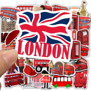 พร้อมส่ง！Travel City London บิกเบน ลอนดอน England sticker vintage BUS สติกเกอร์กันน้ำรูปแบบที่แตกต่างกัน 50 ชิ้น