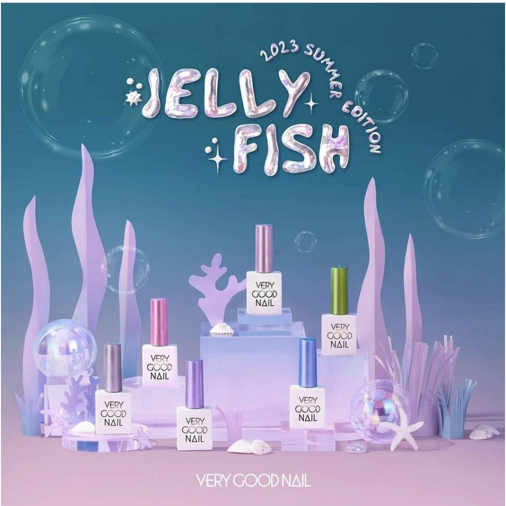 เซตสีเจลเกาหลี 'Jelly Fish' collection glitter6สีพร้อมชาร์ตเปล่า เวรี่กู๊ดเนลVeryGoodNail ของแท้นำเข้าจากเกาหลี