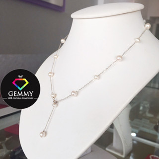 สร้อยคอมุกแท้ Tin Cup Pearl ตัวเรือนเงินแท้ 92.5% สีขาว White Gold สวยงามลงตัว เข้ากับทุกลุค Mix &amp; Match ได้กับทุกชุด