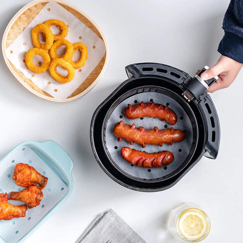พร้อมจัดส่ง🚛 กระดาษรองหม้อทอด กระดาษรองอบ 100ชิ้น สีขาว กลม สี่เหลี่ยม Airfryer Baking Paper H-A-3 thumbnail 3