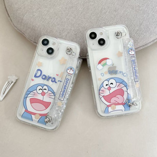 💕พร้อมส่ง💕iPhone 14 13 12 11 Pro Max เคส for เคสไอโฟน11โปร่งใส บางเบาพกพาง่าย น่ารัก การ์ตูน โดราเอมอน สายรัดข้อมือ Case