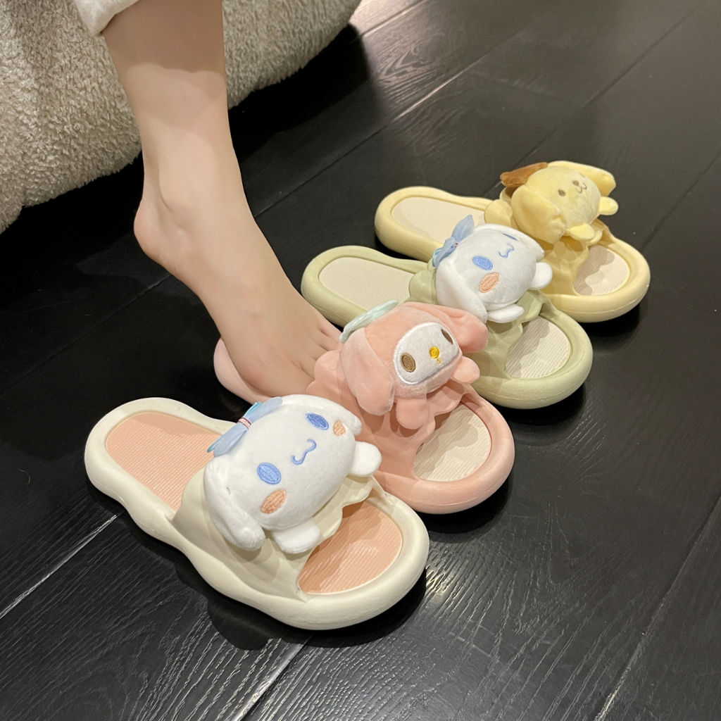 W429 รองเท้าผู้หญิง (ตุกตา) แตะแฟชั่น สวมใส่สบาย ประดับด้วยหัวการ์ตูน น่ารักพื้นนิ่มมาก