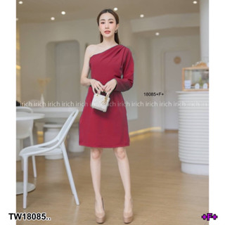 TW18085 Dress เดรสไหล่เบี่ยง ไหล่จีบ