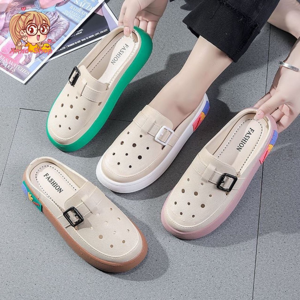 Anna shop รองเท้าแตะสวม ยางนิ่ม 💦 ทรงเท้าเรียว เสริมส้นต่ำ รองเท้าแฟชั่น 🚚 พร้อมส่ง T199