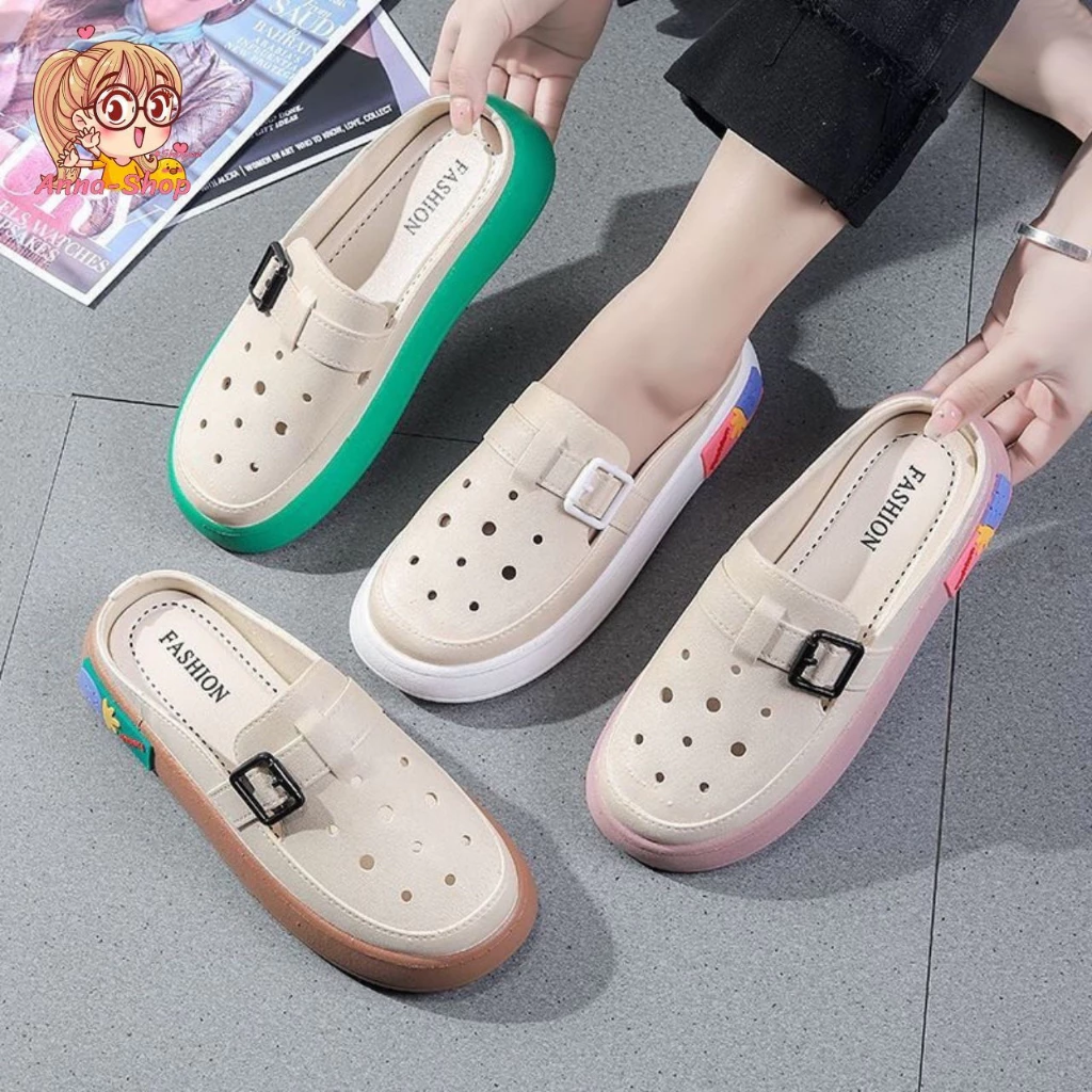 Anna shop รองเท้าแตะสวม ยางนิ่ม 💦 ทรงเท้าเรียว เสริมส้นต่ำ รองเท้าแฟชั่น 🚚 พร้อมส่ง T199