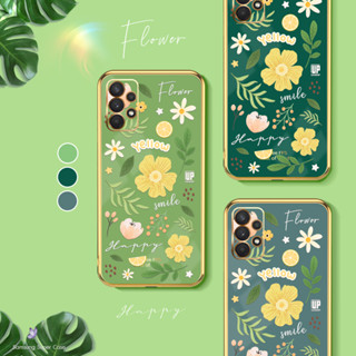 เคสเคลือบเงาดอกไม้สีเหลือง Samsung A เคสขอบทอง เคสดอกเหลือง เคสมือถือ