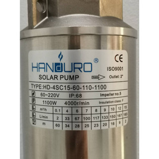 HANDURO ปั๊มบาดาล DC 1100W 110V น้ำออก 2" บ่อ 4"  รุ่น 4SC15-60-110-1100