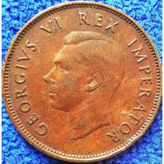 เหรียญ​อัฟริกา​ใต้​ South​ Africa​(ยุค​อาณานิคม​อังกฤษ​ George​ VI), 1/2 Pence, #0397, ใช้แล้ว​