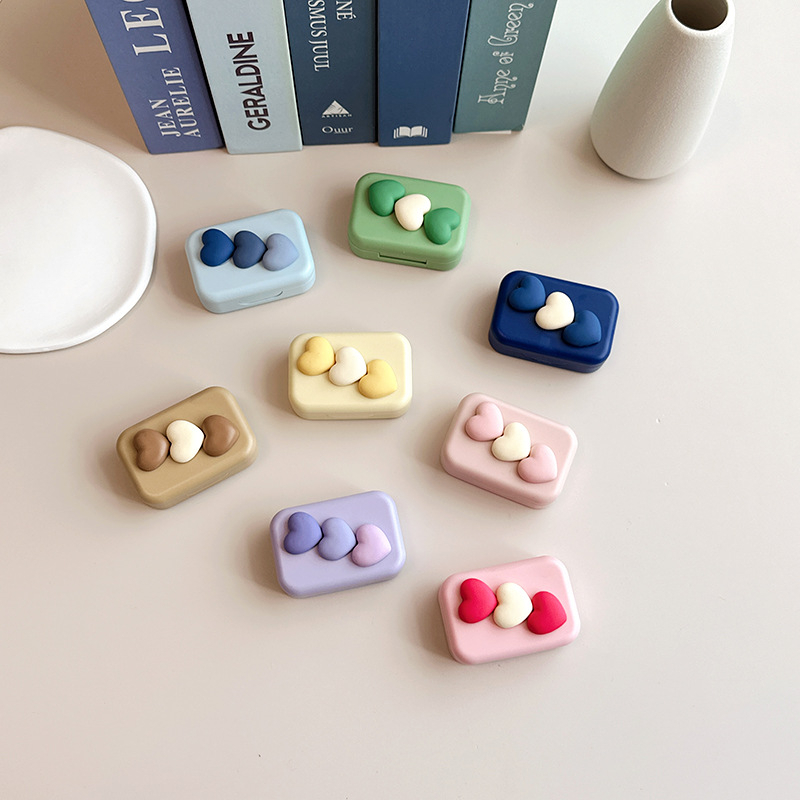 [COD] ตลับคอนแทคเลนส์ ลายหัวใจ3ดวง ตลับ พร้อมอุปกรณ์ (Contact lens box set)