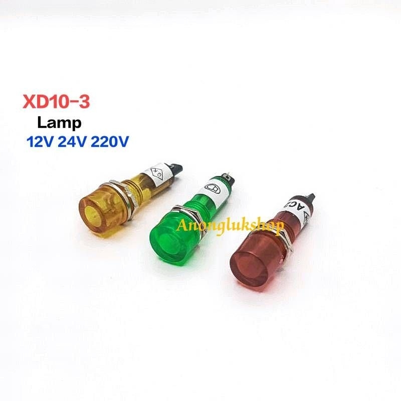 XD10-3 หลอดหน้าปัดขนาดเกลียว 10มิล หน้าปัดหัวตัด 13มิล มี 3สี  ไฟ 12V 24V 220V