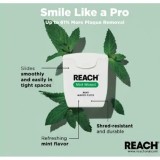 ไหมขัดฟัน Reach รสมิ้นท์ Mint Waxed Dental floss ความยาว 50 เมตร