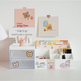 ฟรีสติ๊กเกอร์ กล่องใส่ของ กล่องพลาสติก กล่องเครื่องสำอาง มีลิ้นชัก 2ชั้น กล่องเก็บของอเนกประสงค์