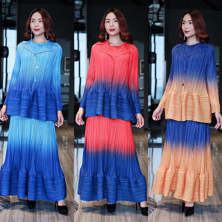 ชุดเซ็ทพลีทเสื้อคลุม+เดรสยาว🌀pleated set