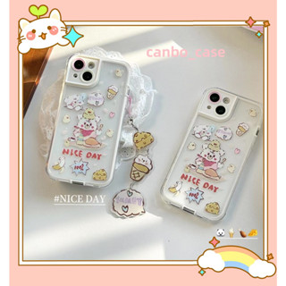 🎁ส่งของขวัญ🎁เคสไอโฟน สำหรับ 11 14 for iPhone Case 13 12 Pro Max น่ารัก ตลก หมีน้อย โซ่มุก กันกระแทก เคสนิ่ม เคสโทรศัพท์