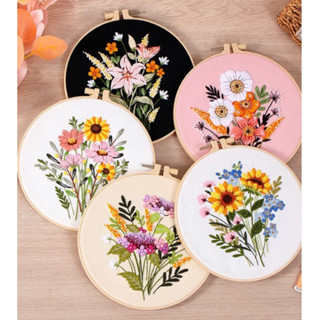 ❤️คำแนะนำภาษาไทย แถมสะดึงและที่สนเข็มEmbroidery kit beginners ชุดปักผ้า🌺ส่งในไทย